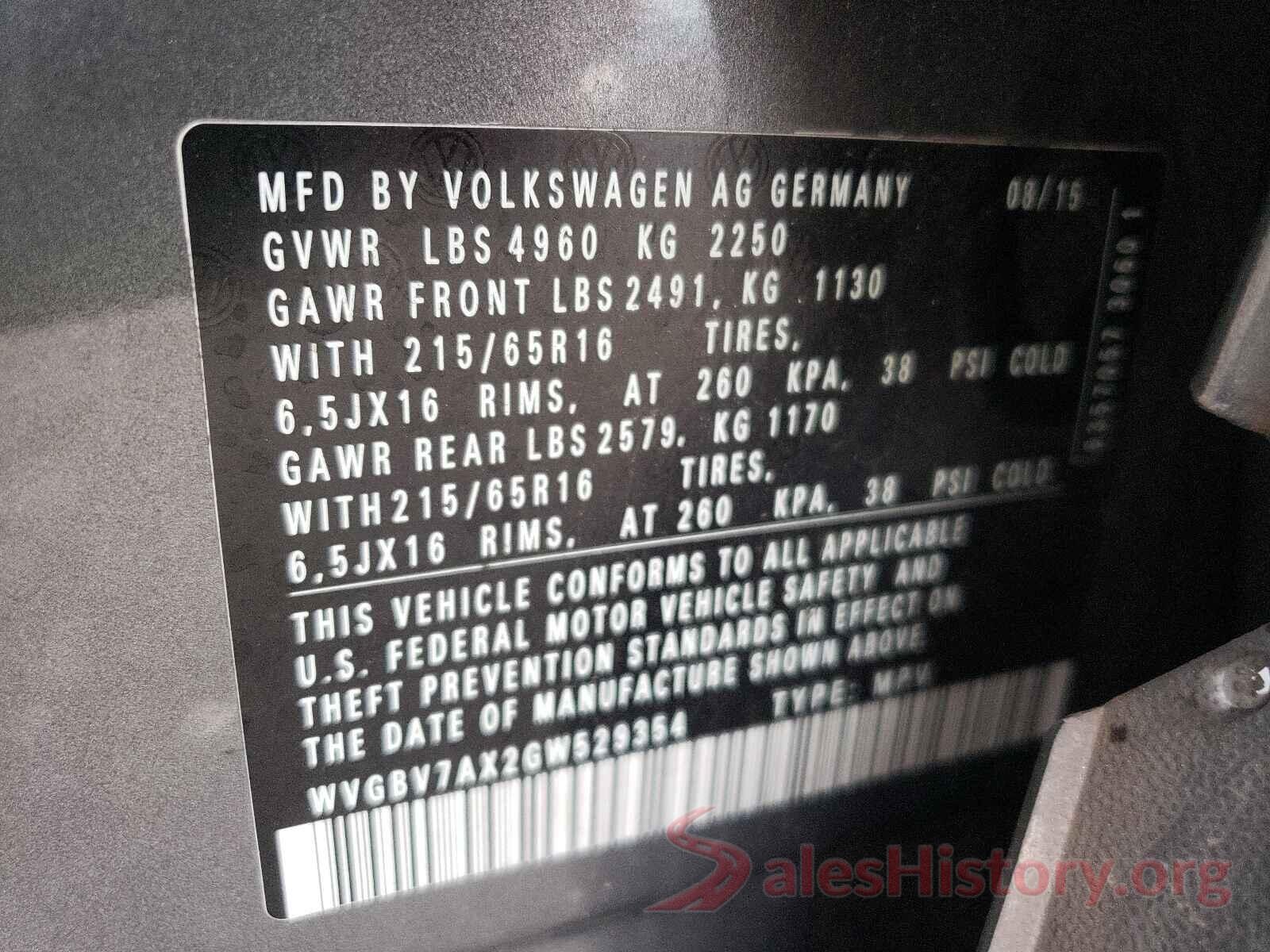 WVGBV7AX2GW529354 2016 VOLKSWAGEN TIGUAN