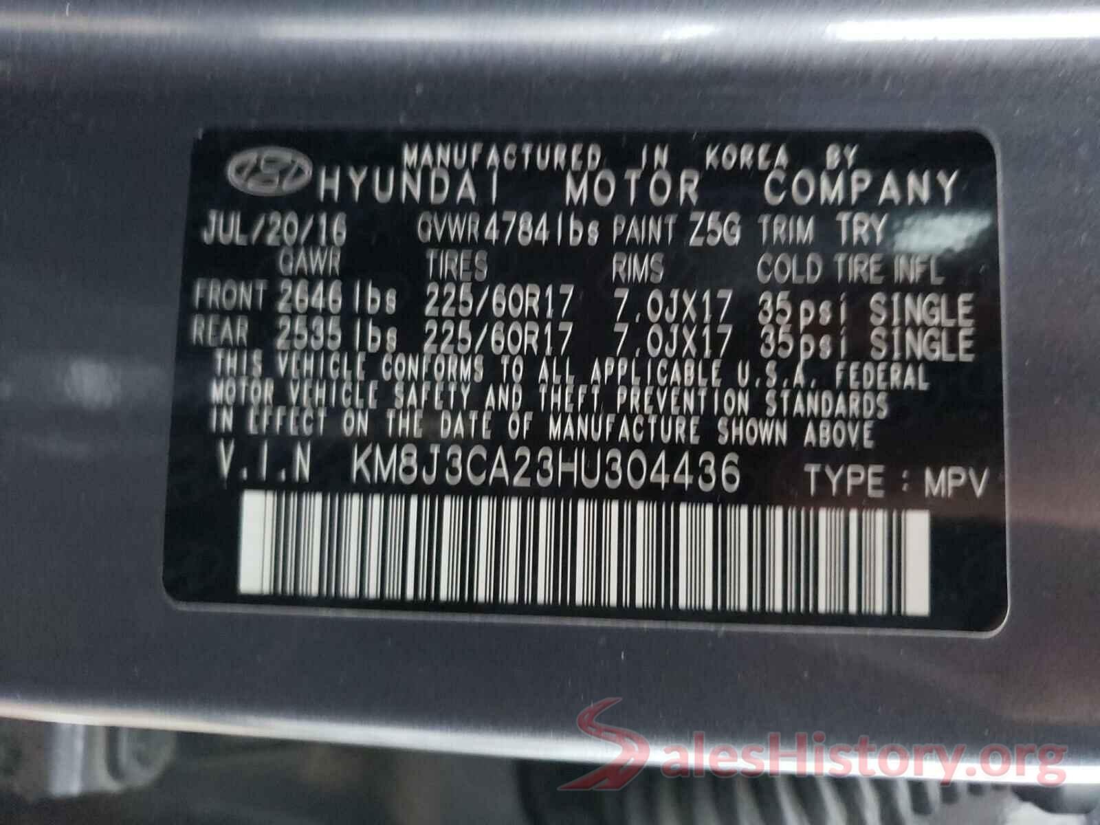 KM8J3CA23HU304436 2017 HYUNDAI TUCSON