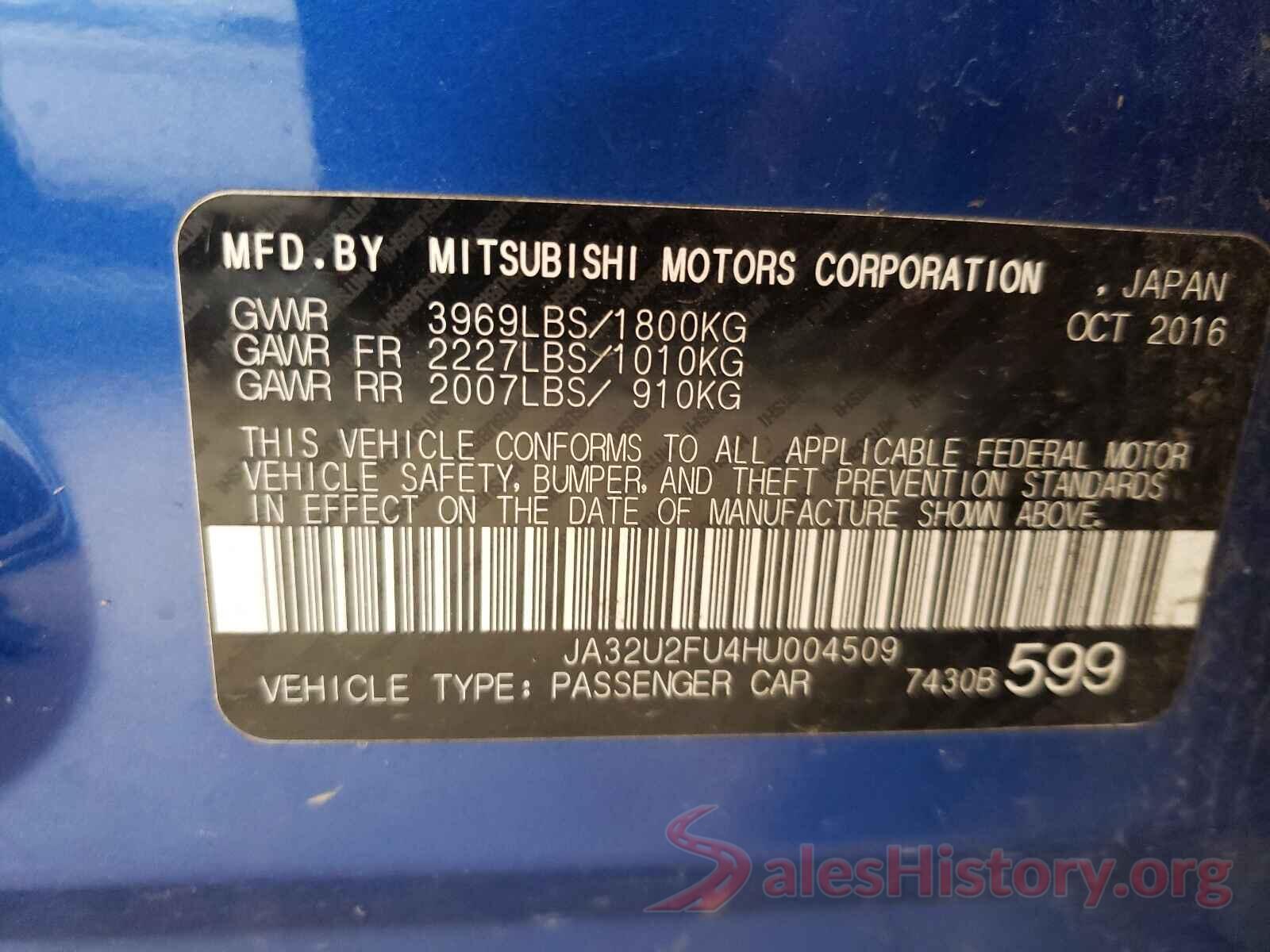 JA32U2FU4HU004509 2017 MITSUBISHI LANCER