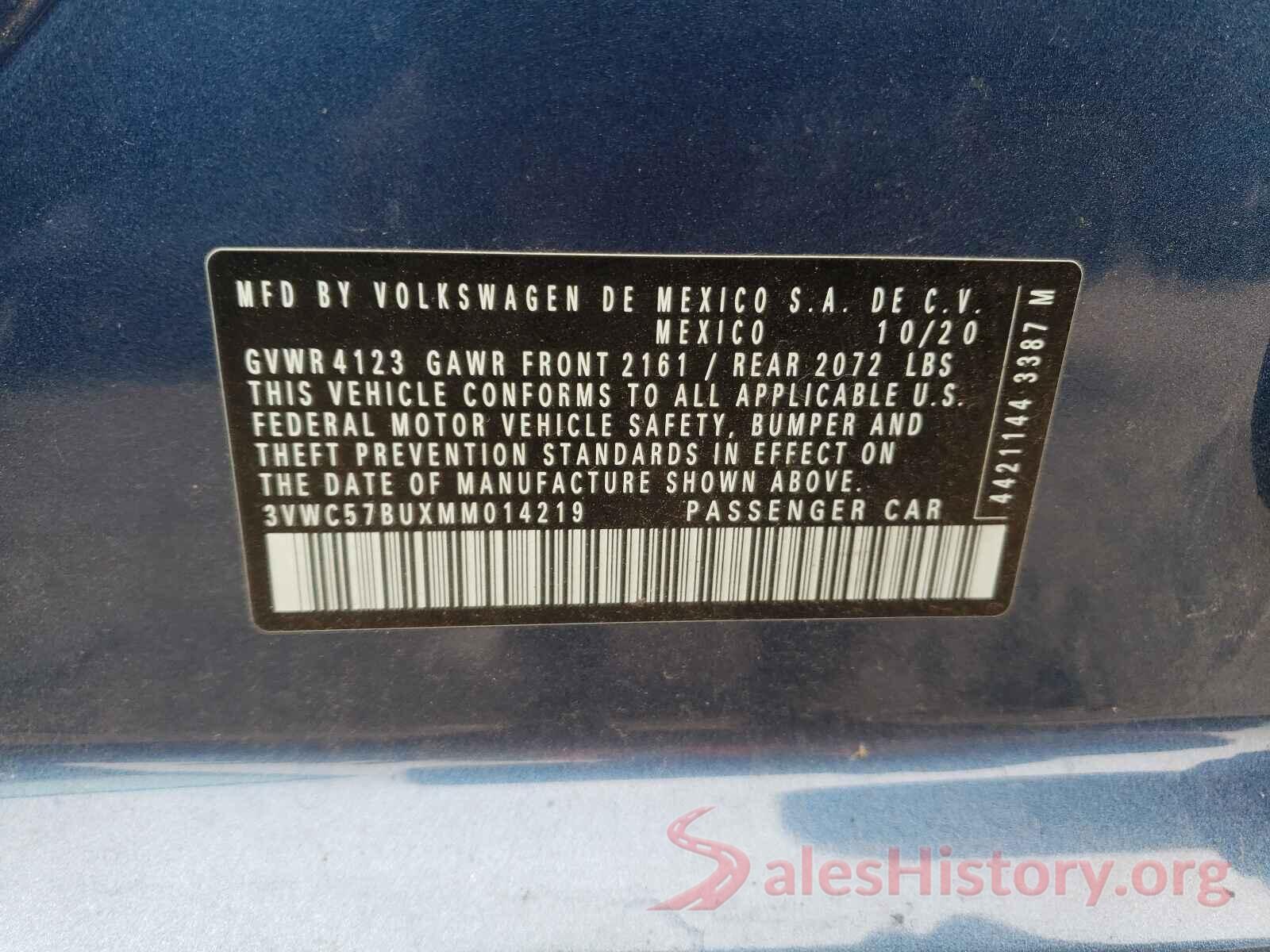 3VWC57BUXMM014219 2021 VOLKSWAGEN JETTA