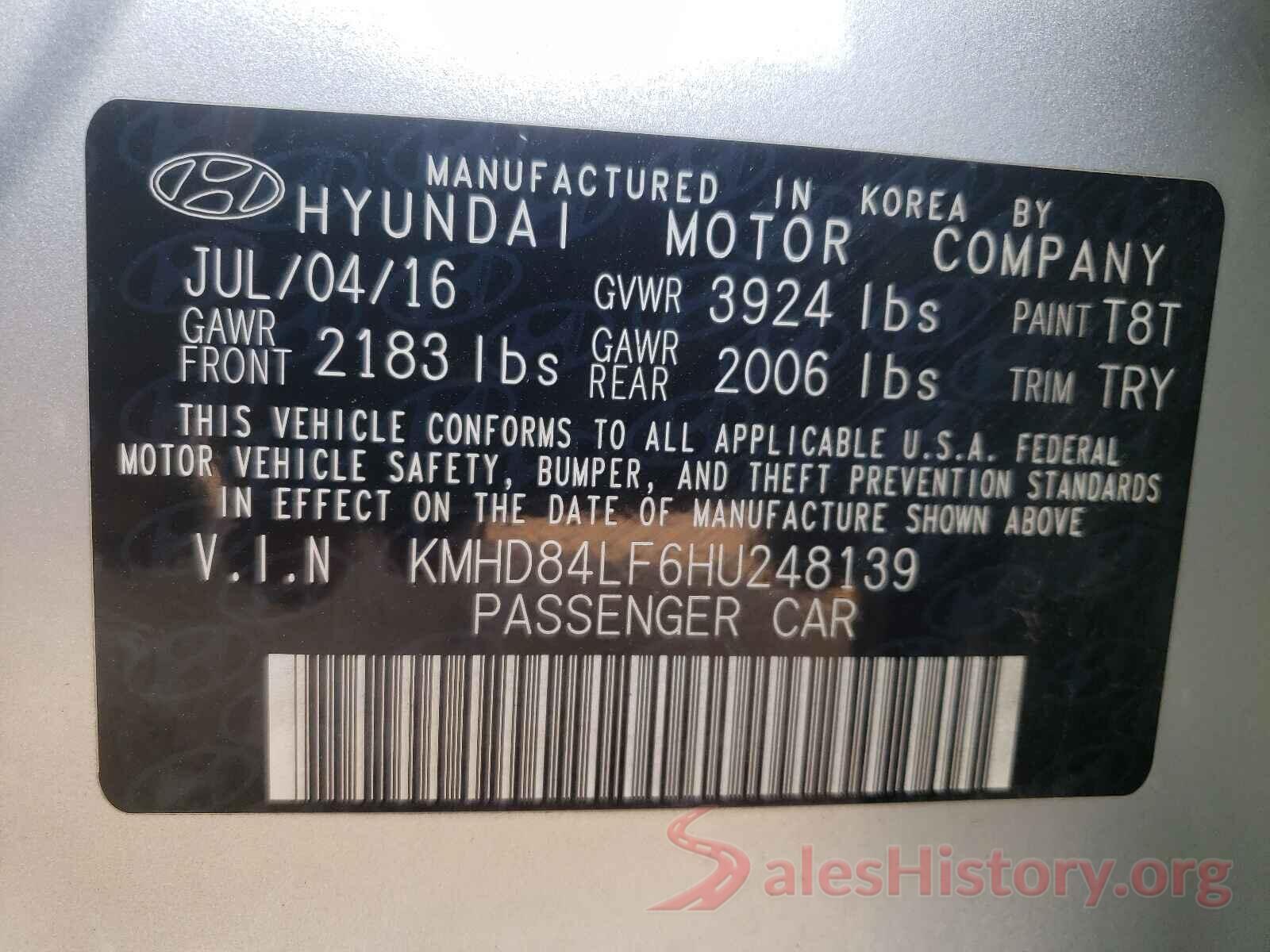 KMHD84LF6HU248139 2017 HYUNDAI ELANTRA