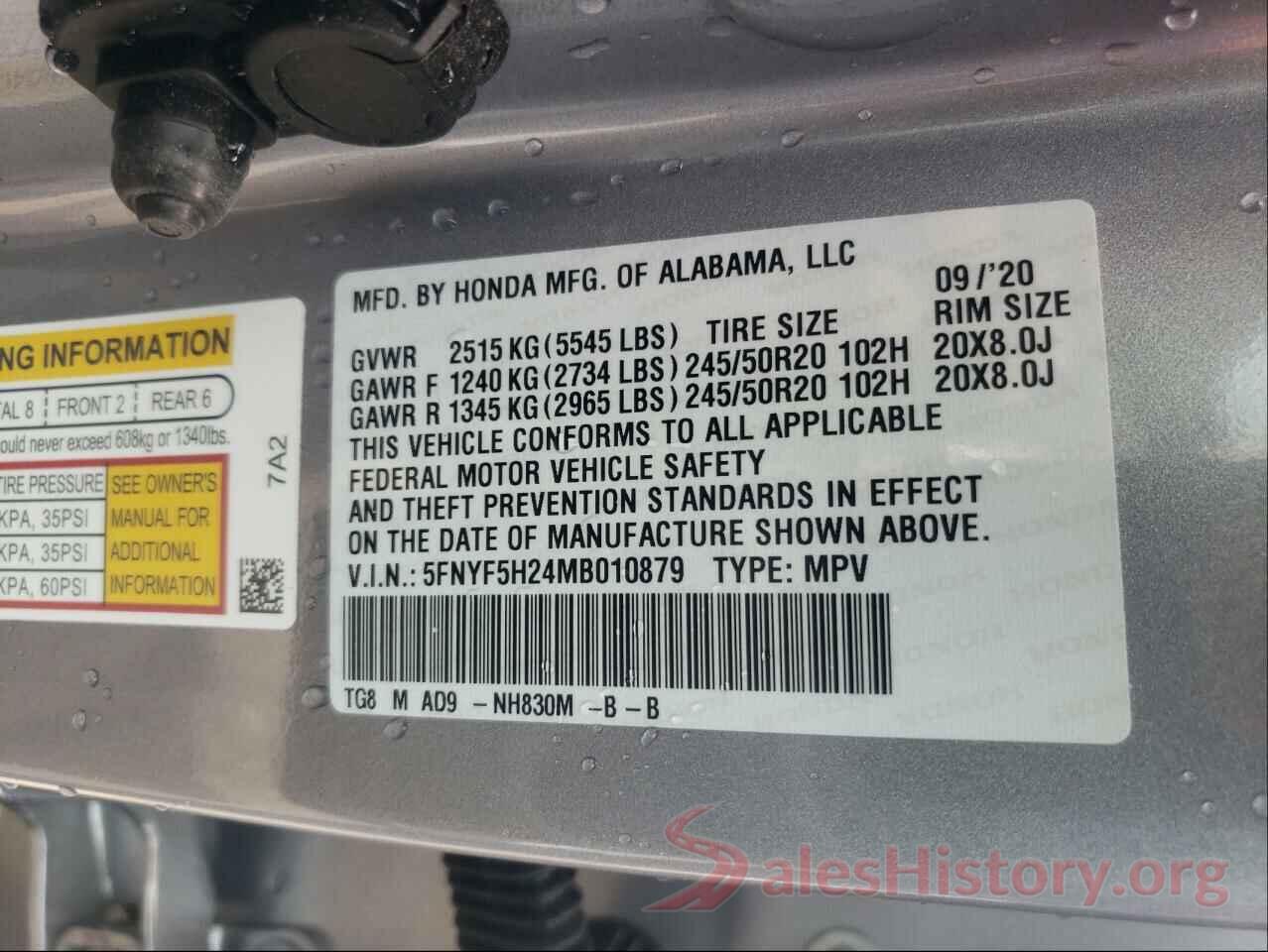 5FNYF5H24MB010879 2021 HONDA PILOT