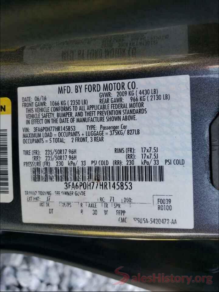 3FA6P0H77HR145853 2017 FORD FUSION