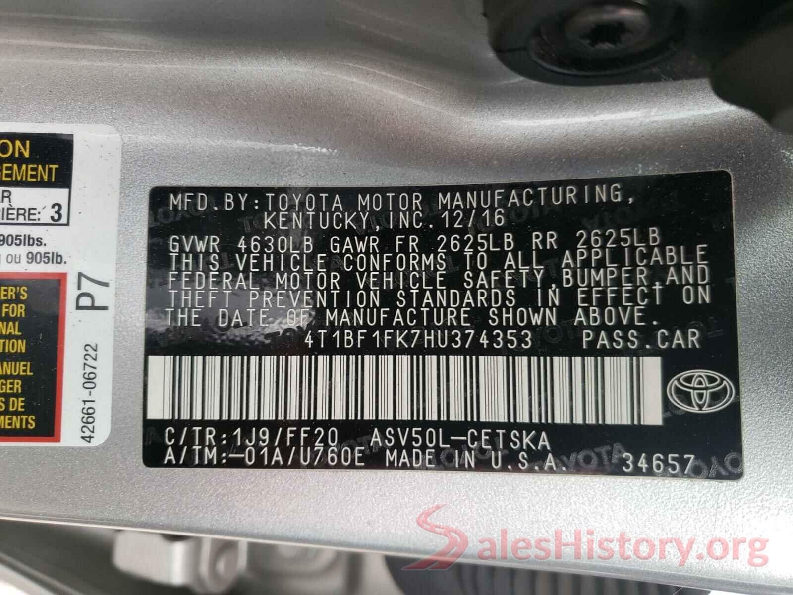 4T1BF1FK7HU374353 2017 TOYOTA CAMRY