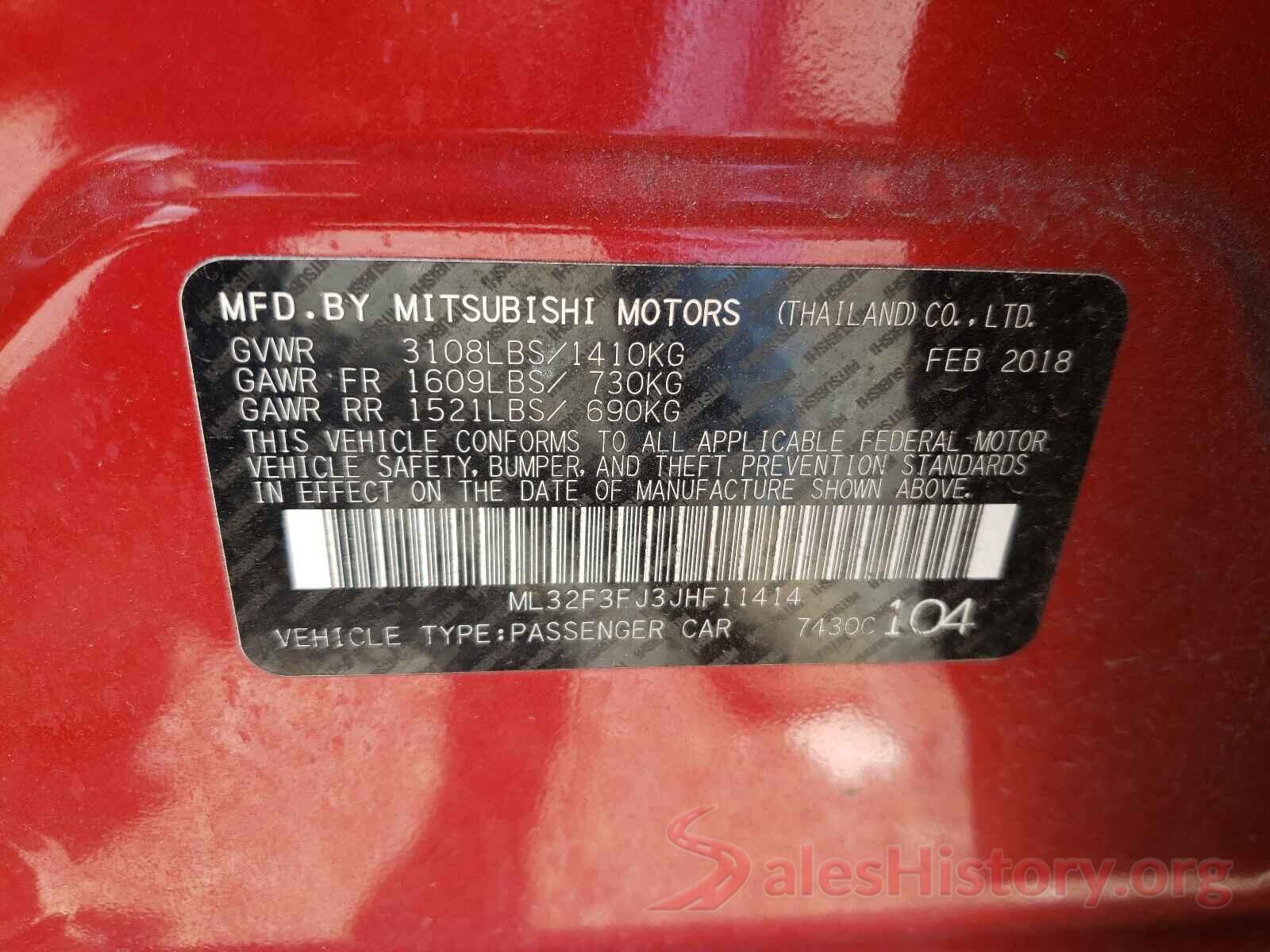 ML32F3FJ3JHF11414 2018 MITSUBISHI MIRAGE