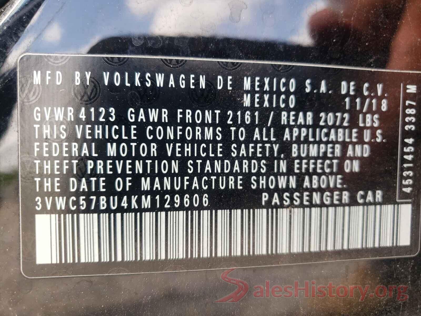 3VWC57BU4KM129606 2019 VOLKSWAGEN JETTA