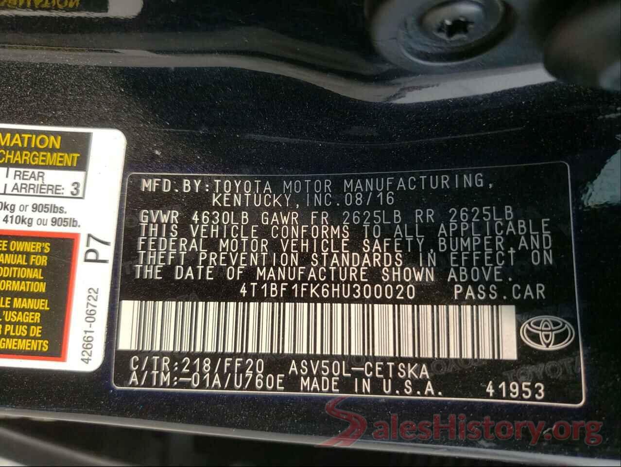 4T1BF1FK6HU300020 2017 TOYOTA CAMRY