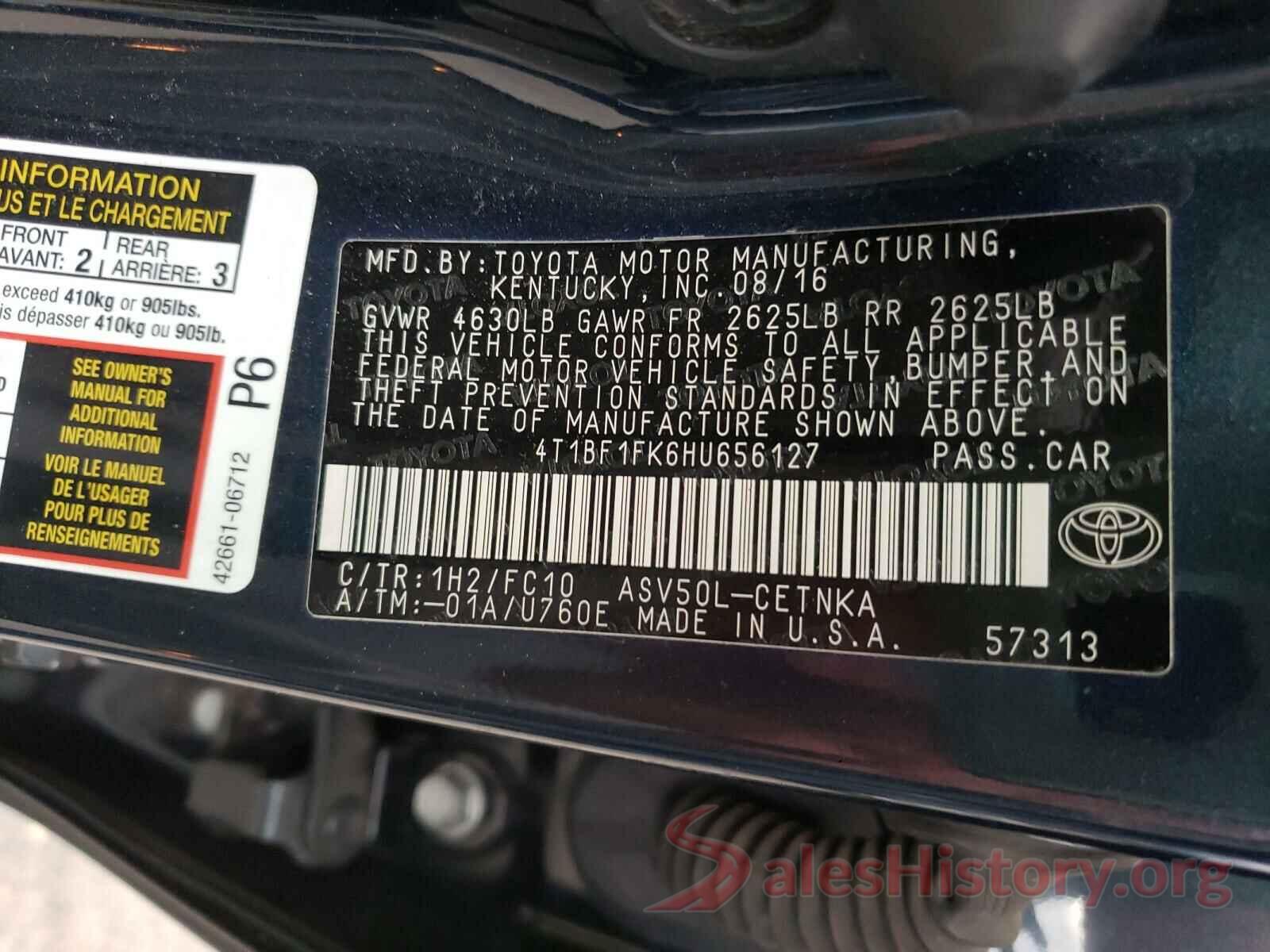 4T1BF1FK6HU656127 2017 TOYOTA CAMRY