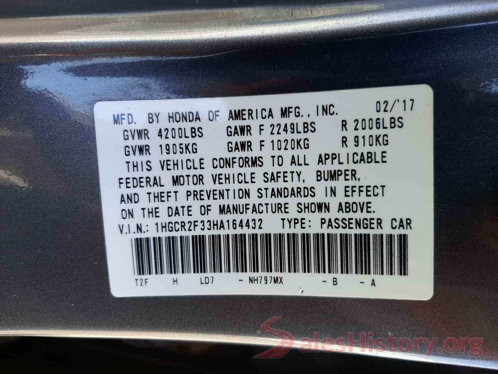 1HGCR2F33HA164432 2017 HONDA ACCORD