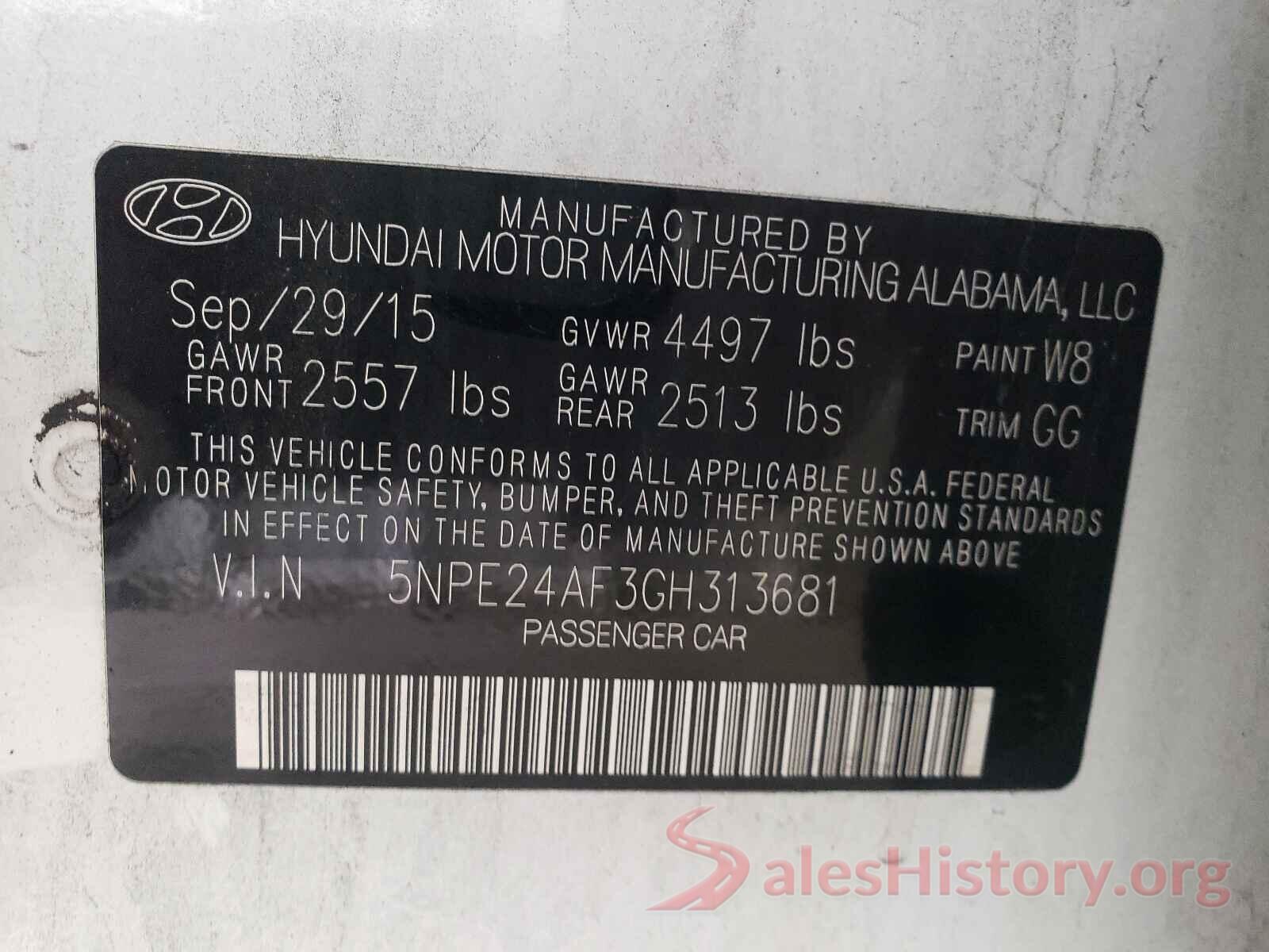 5NPE24AF3GH313681 2016 HYUNDAI SONATA