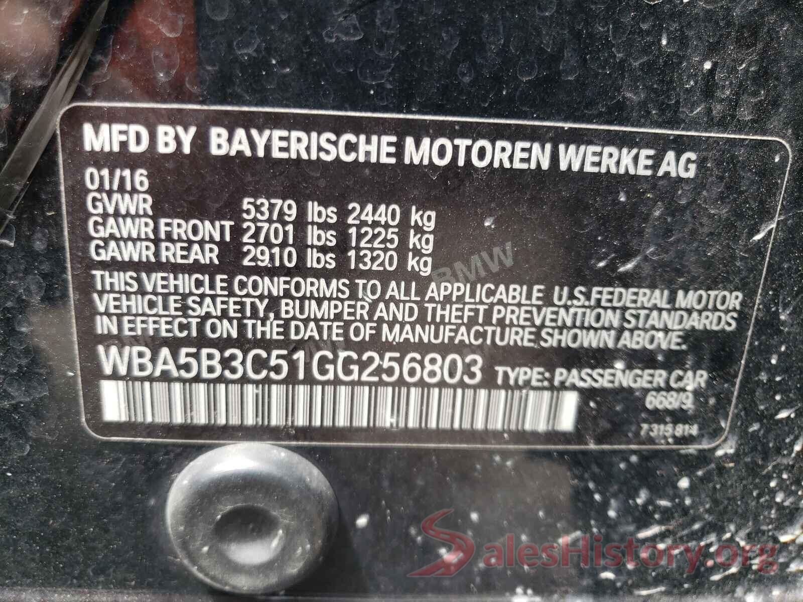 WBA5B3C51GG256803 2016 BMW 5 SERIES