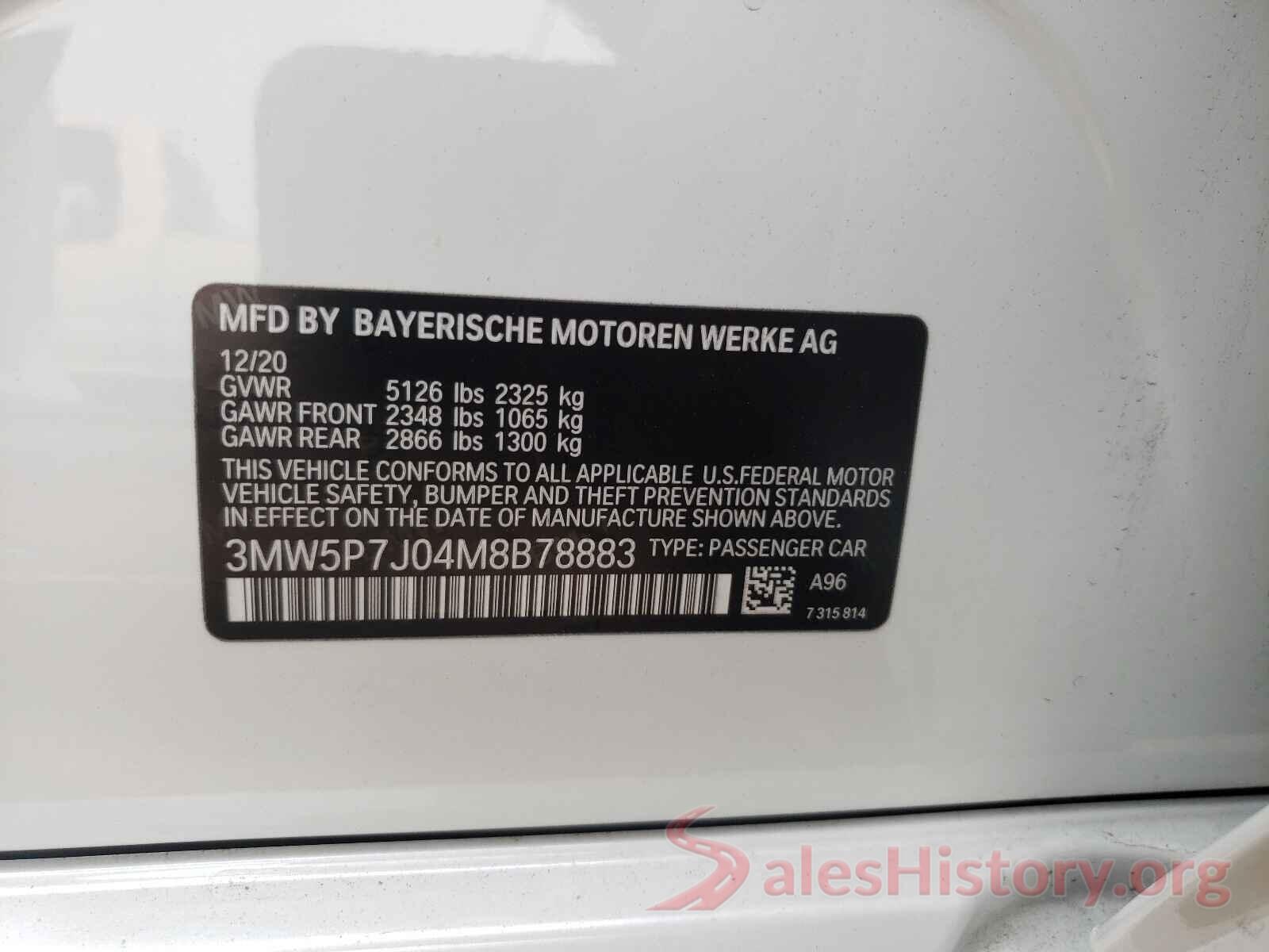 3MW5P7J04M8B78883 2021 BMW 3 SERIES