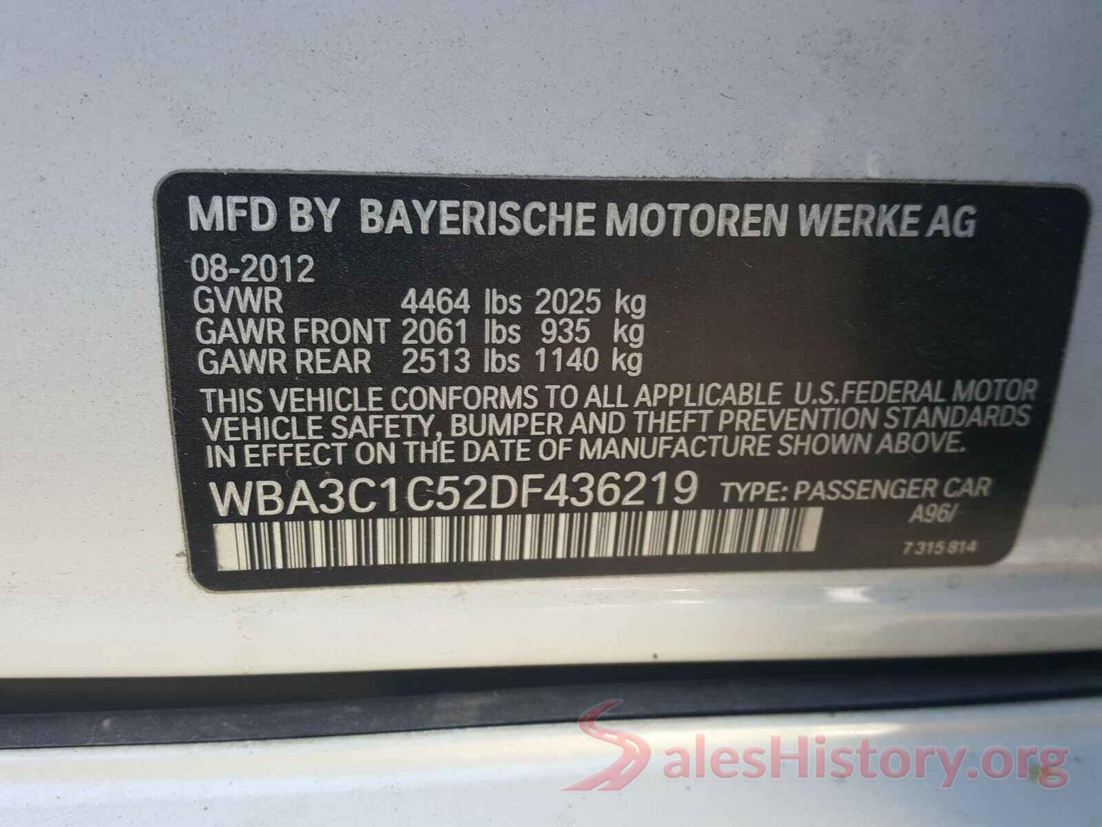 WBA3C1C52DF436219 2013 BMW 3 SERIES