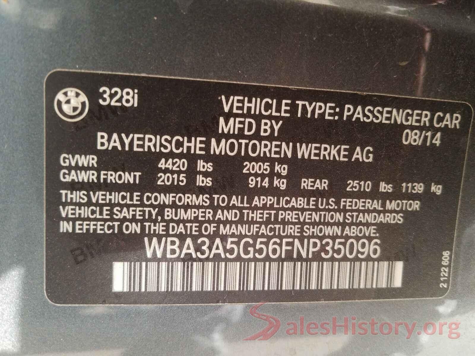 WBA3A5G56FNP35096 2015 BMW 3 SERIES