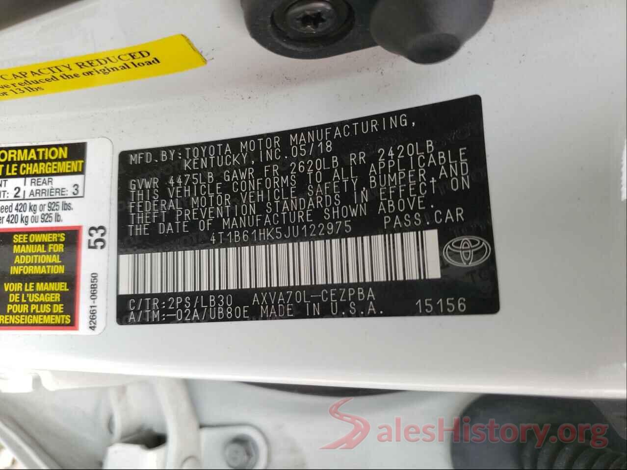 4T1B61HK5JU122975 2018 TOYOTA CAMRY