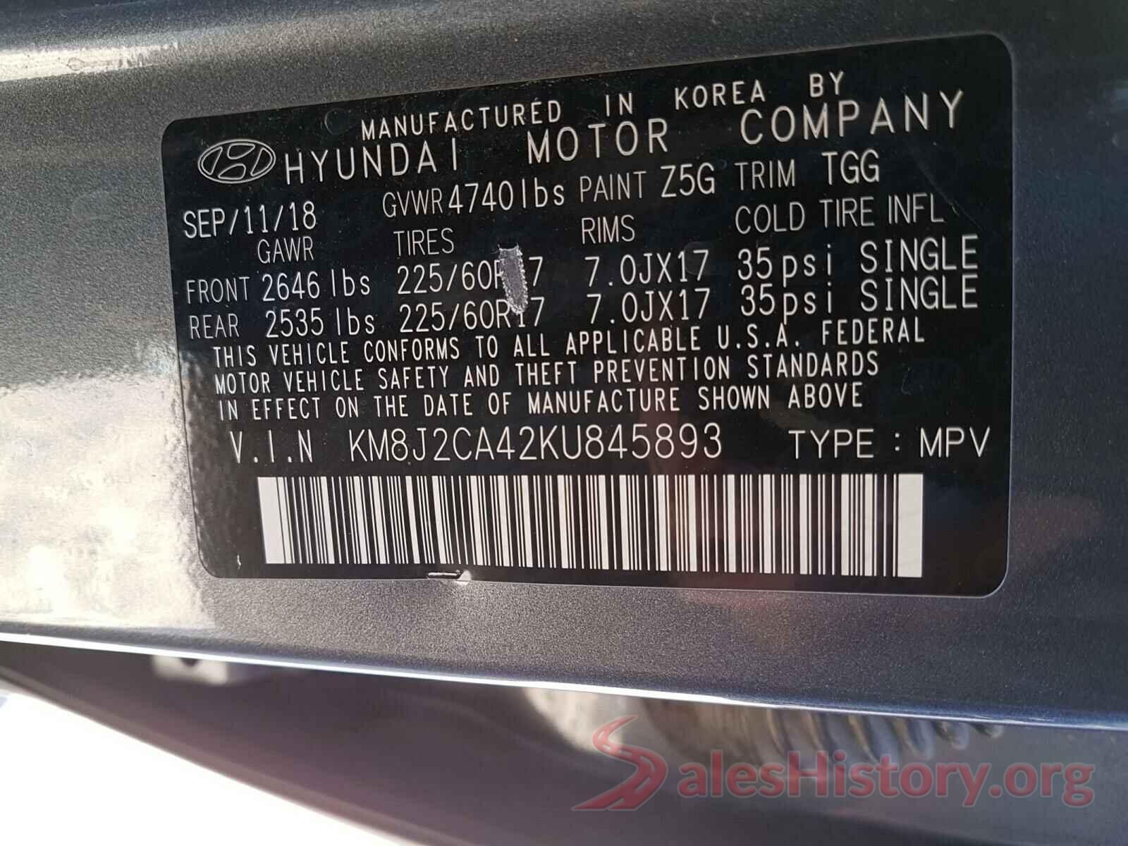 KM8J2CA42KU845893 2019 HYUNDAI TUCSON