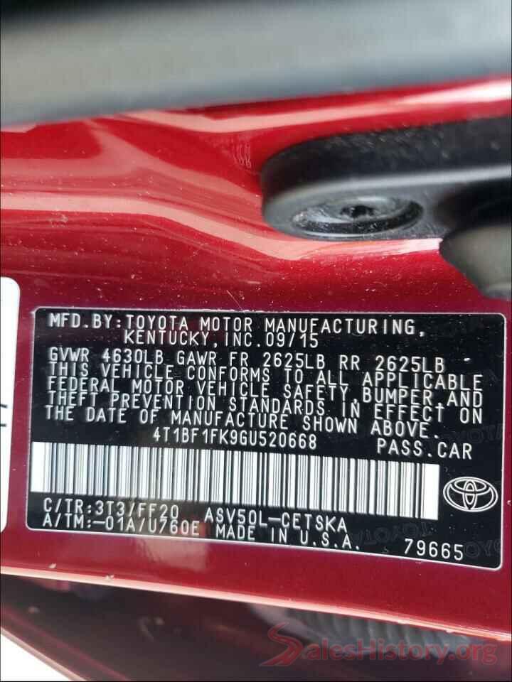 4T1BF1FK9GU520668 2016 TOYOTA CAMRY