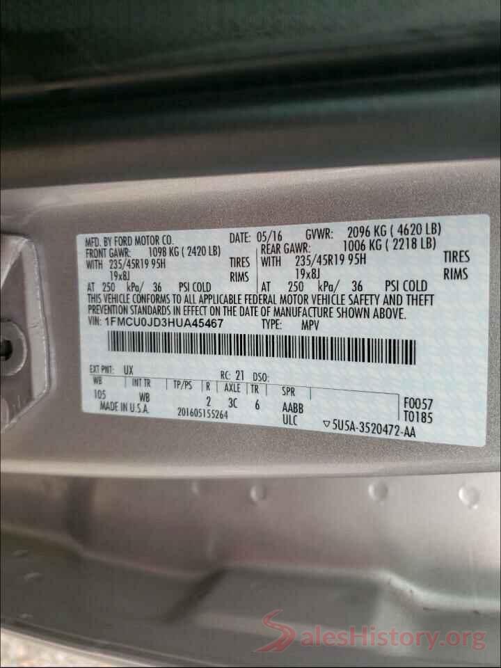 1FMCU0JD3HUA45467 2017 FORD ESCAPE