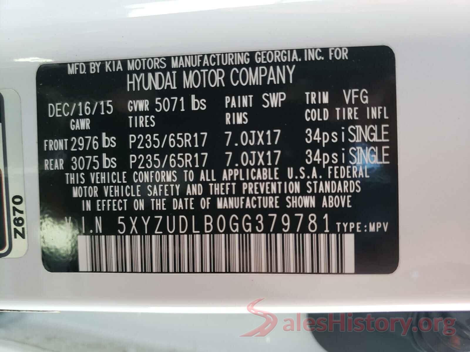 5XYZUDLB0GG379781 2016 HYUNDAI SANTA FE