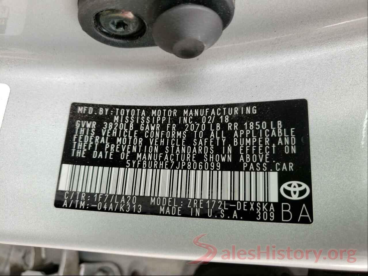 5YFBURHE7JP806099 2018 TOYOTA COROLLA