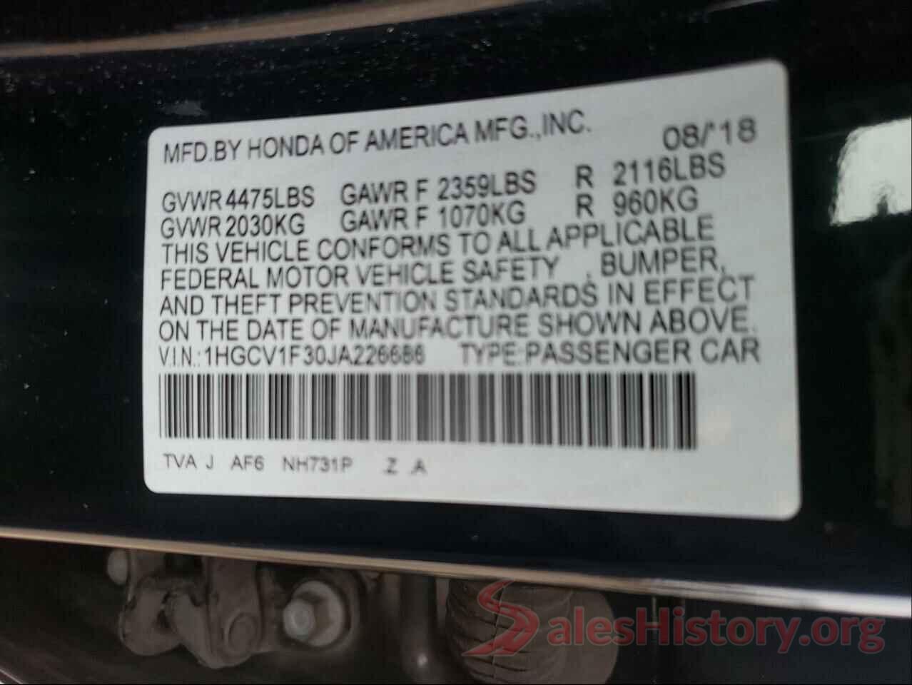 1HGCV1F30JA226686 2018 HONDA ACCORD