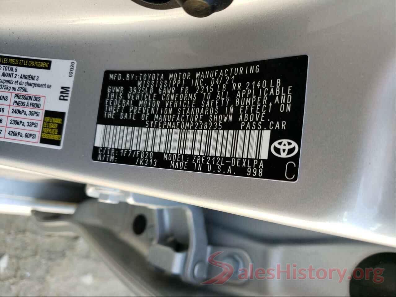 5YFEPMAE0MP238235 2021 TOYOTA COROLLA