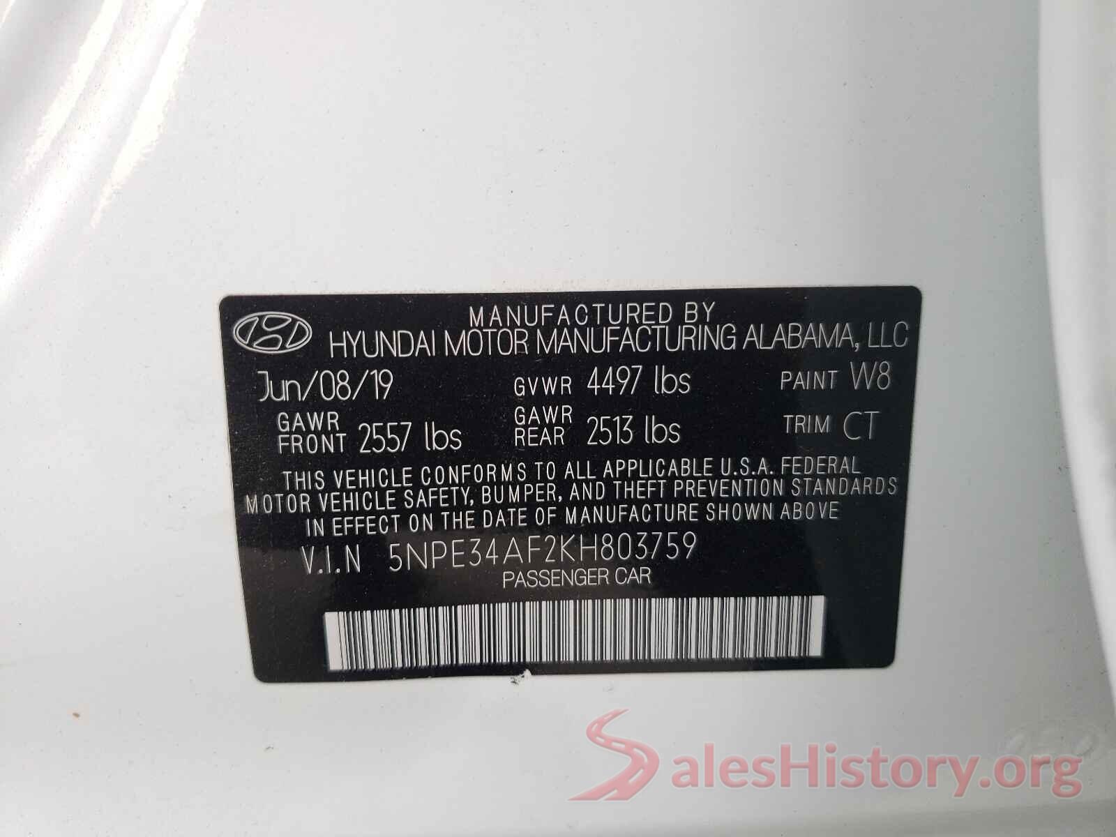 5NPE34AF2KH803759 2019 HYUNDAI SONATA