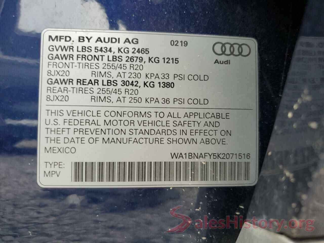 WA1BNAFY5K2071516 2019 AUDI Q5