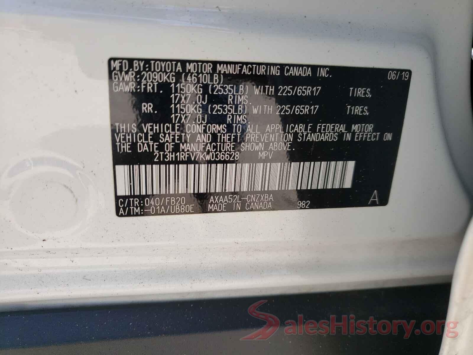 2T3H1RFV7KW036628 2019 TOYOTA RAV4