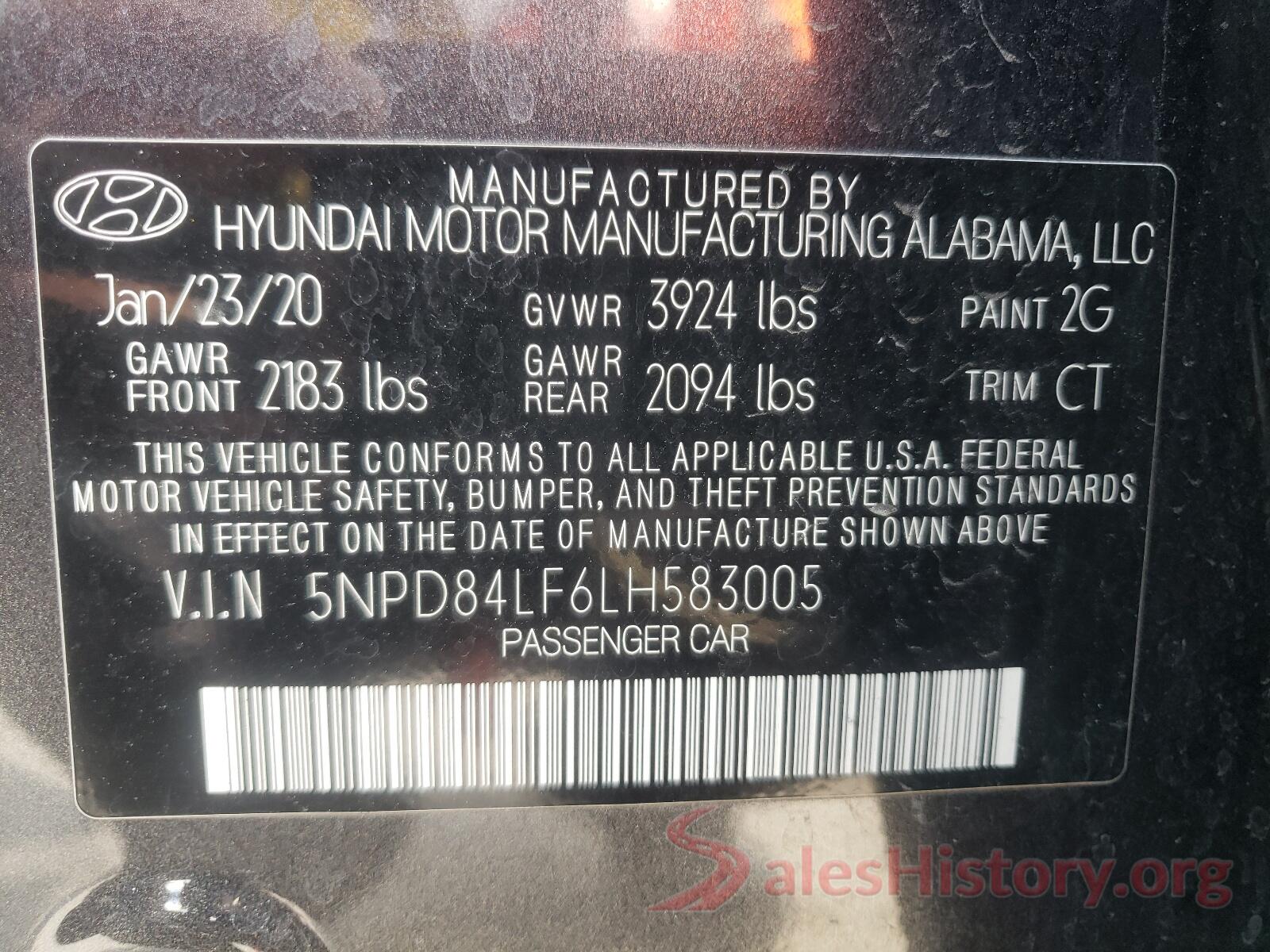 5NPD84LF6LH583005 2020 HYUNDAI ELANTRA