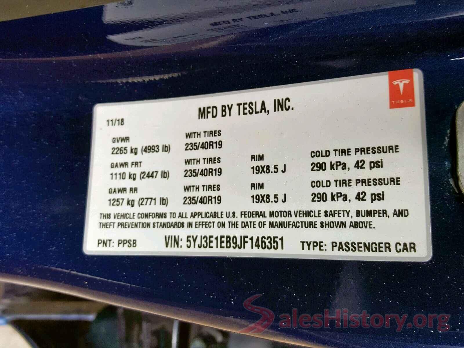 5YJ3E1EB9JF146351 2018 TESLA MODEL 3