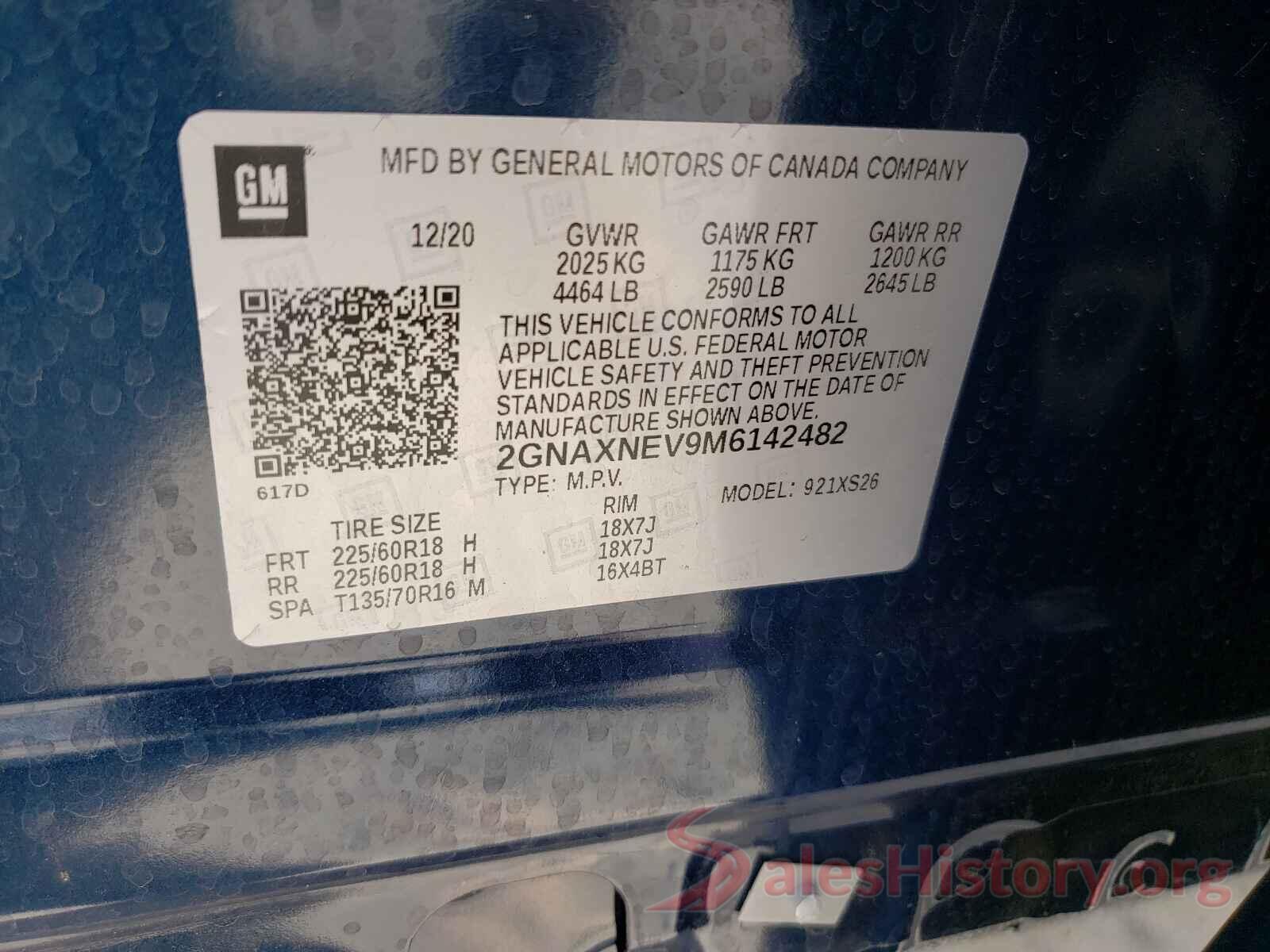 2GNAXNEV9M6142482 2021 CHEVROLET EQUINOX