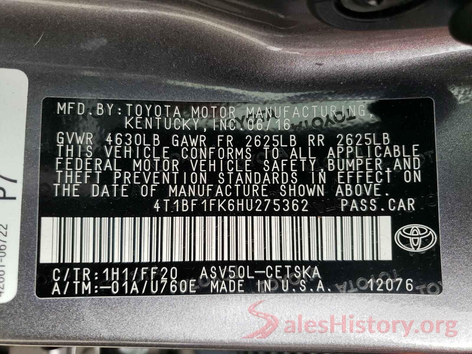 4T1BF1FK6HU275362 2017 TOYOTA CAMRY