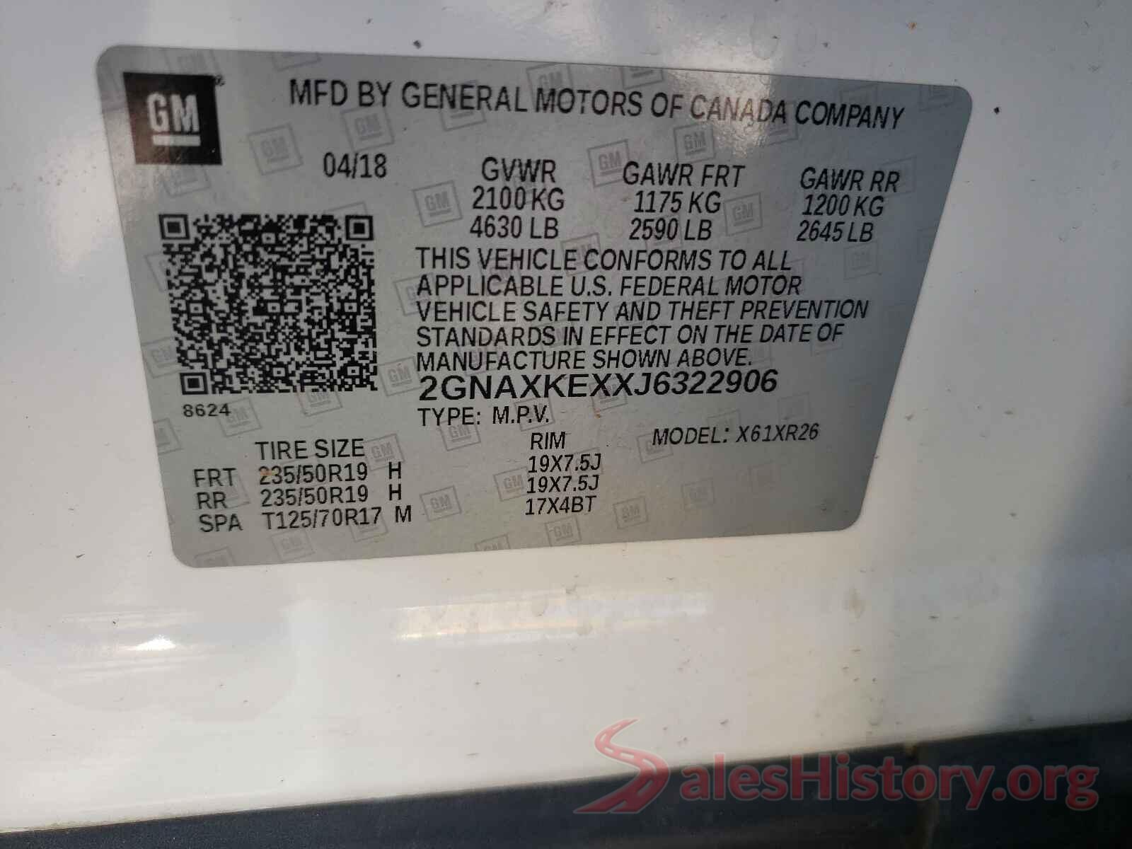 2GNAXKEXXJ6322906 2018 CHEVROLET EQUINOX