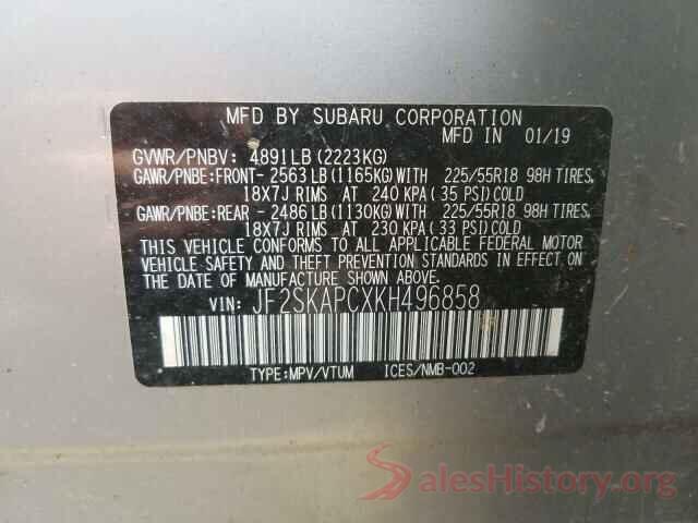 JF2SKAPCXKH496858 2019 SUBARU FORESTER