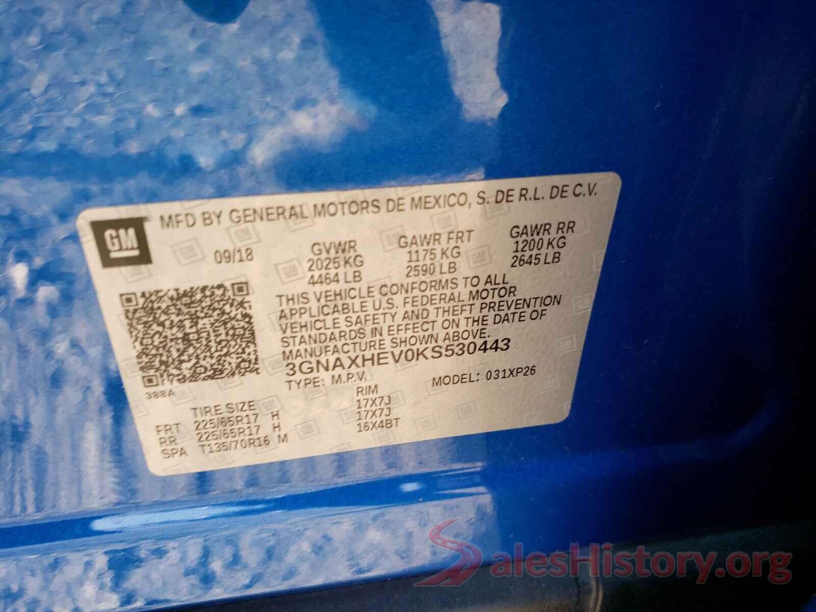 3GNAXHEV0KS530443 2019 CHEVROLET EQUINOX