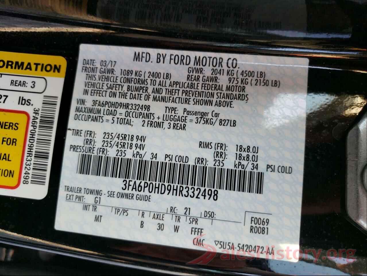 3FA6P0HD9HR332498 2017 FORD FUSION