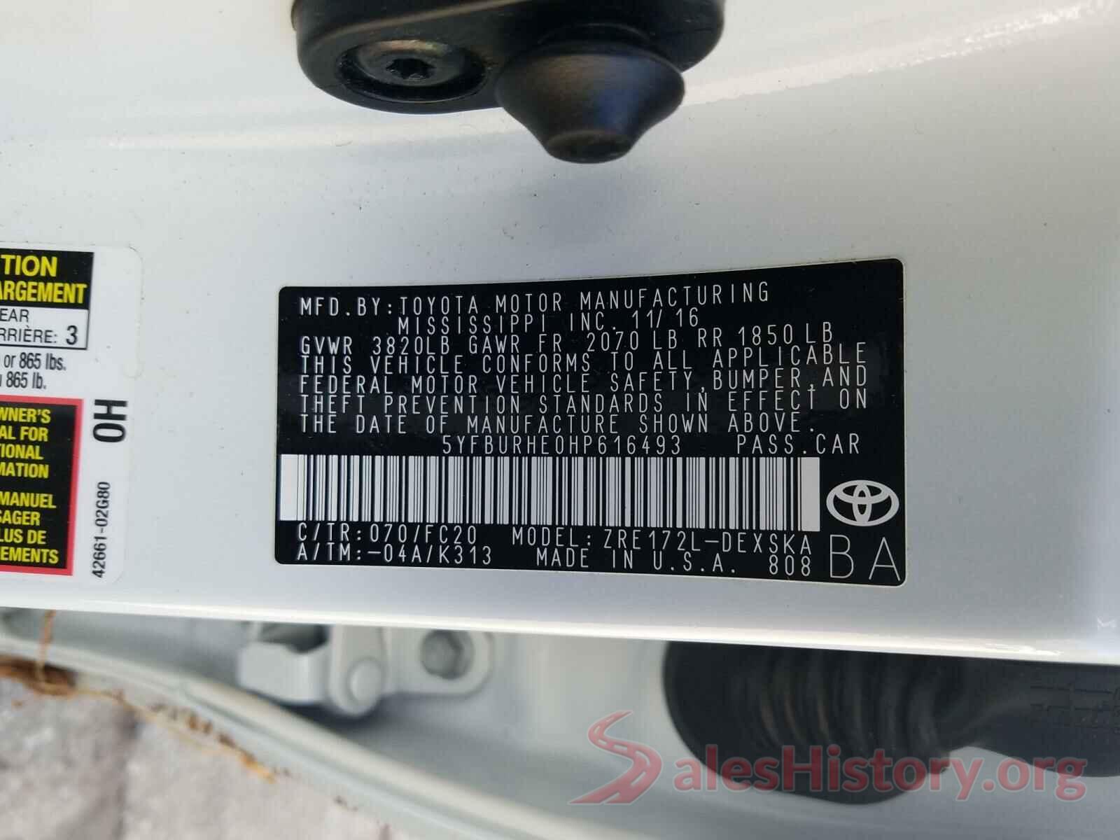 5YFBURHE0HP616493 2017 TOYOTA COROLLA