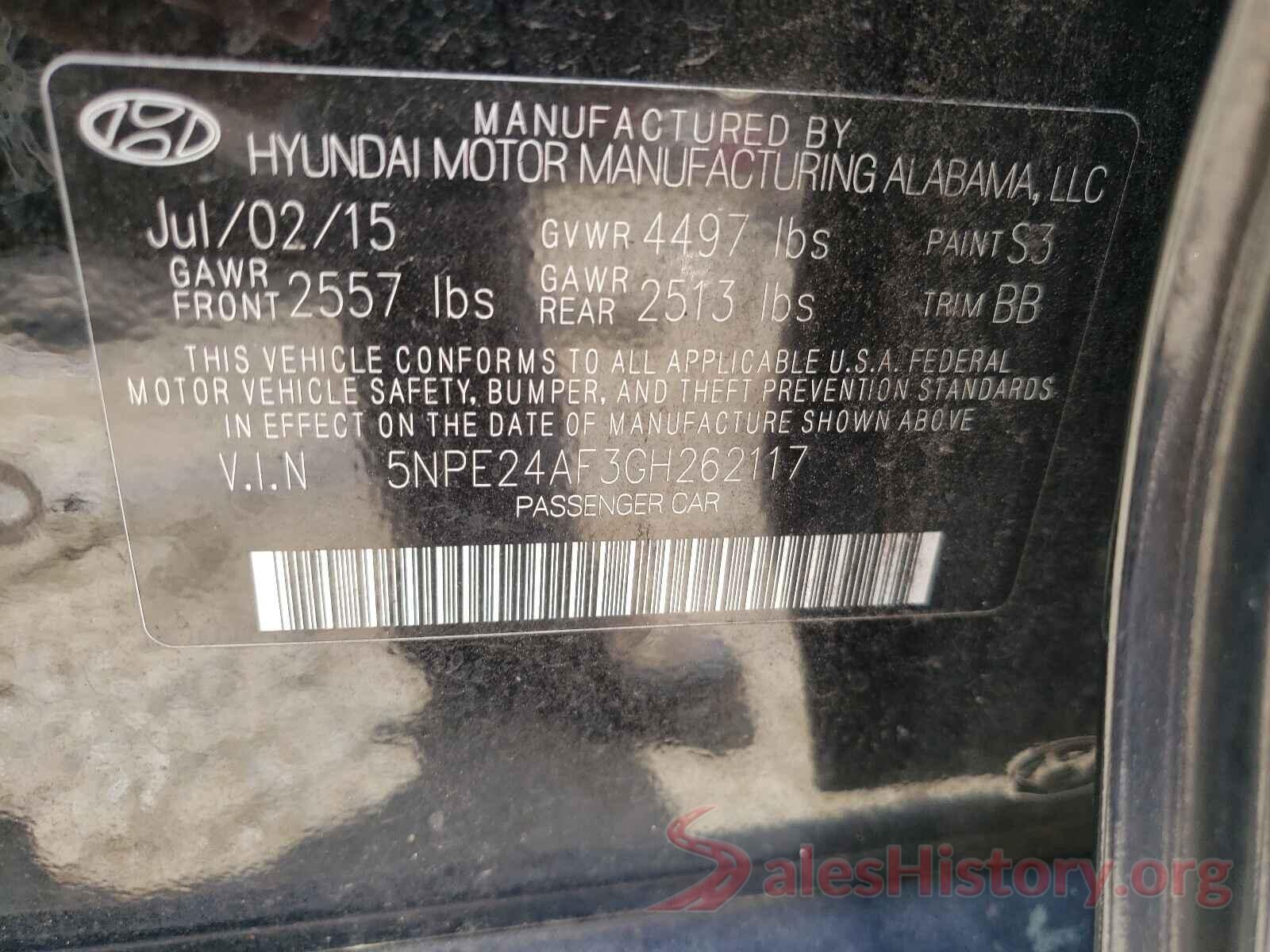 5NPE24AF3GH262117 2016 HYUNDAI SONATA