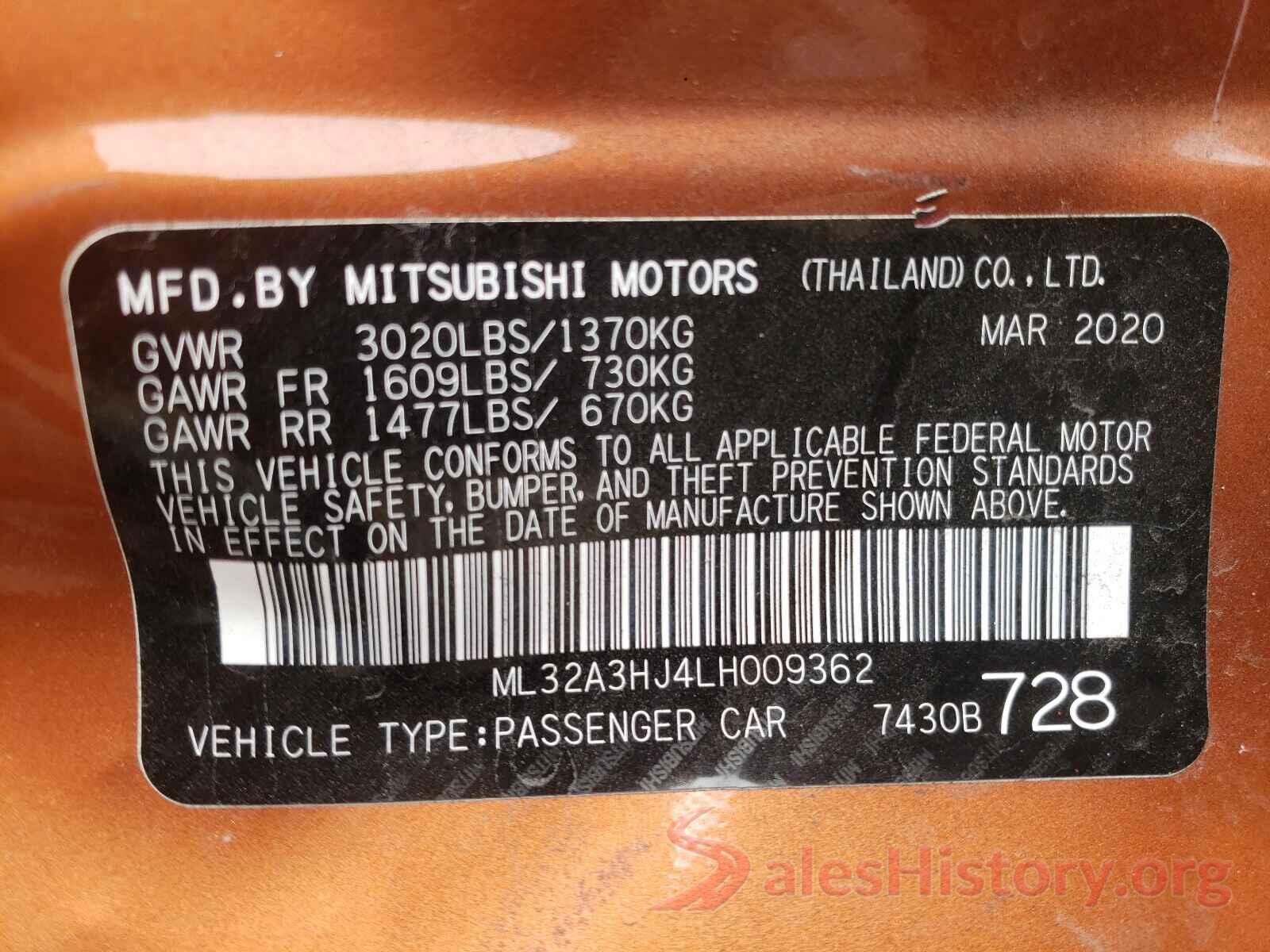 ML32A3HJ4LH009362 2020 MITSUBISHI MIRAGE