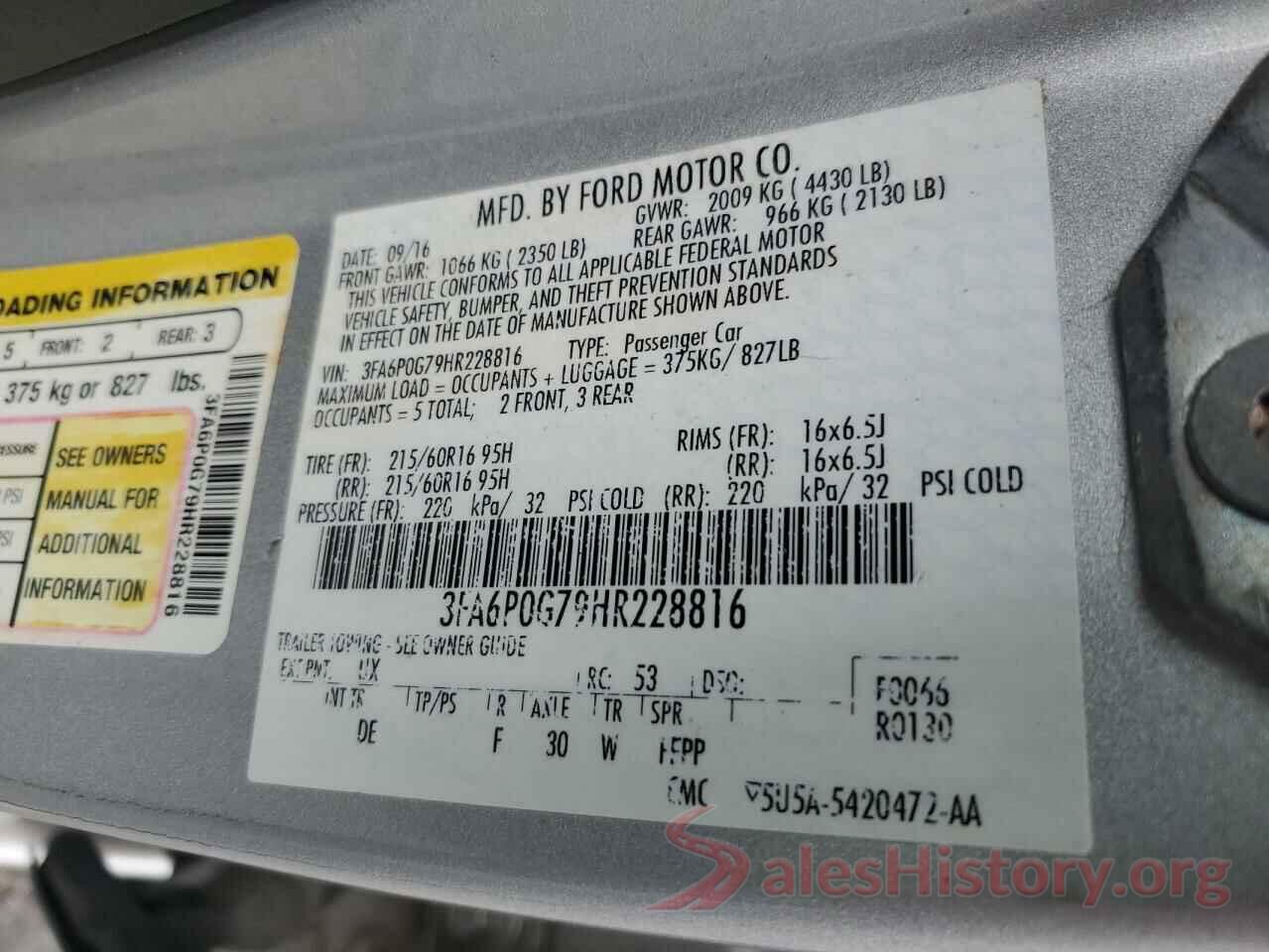 3FA6P0G79HR228816 2017 FORD FUSION