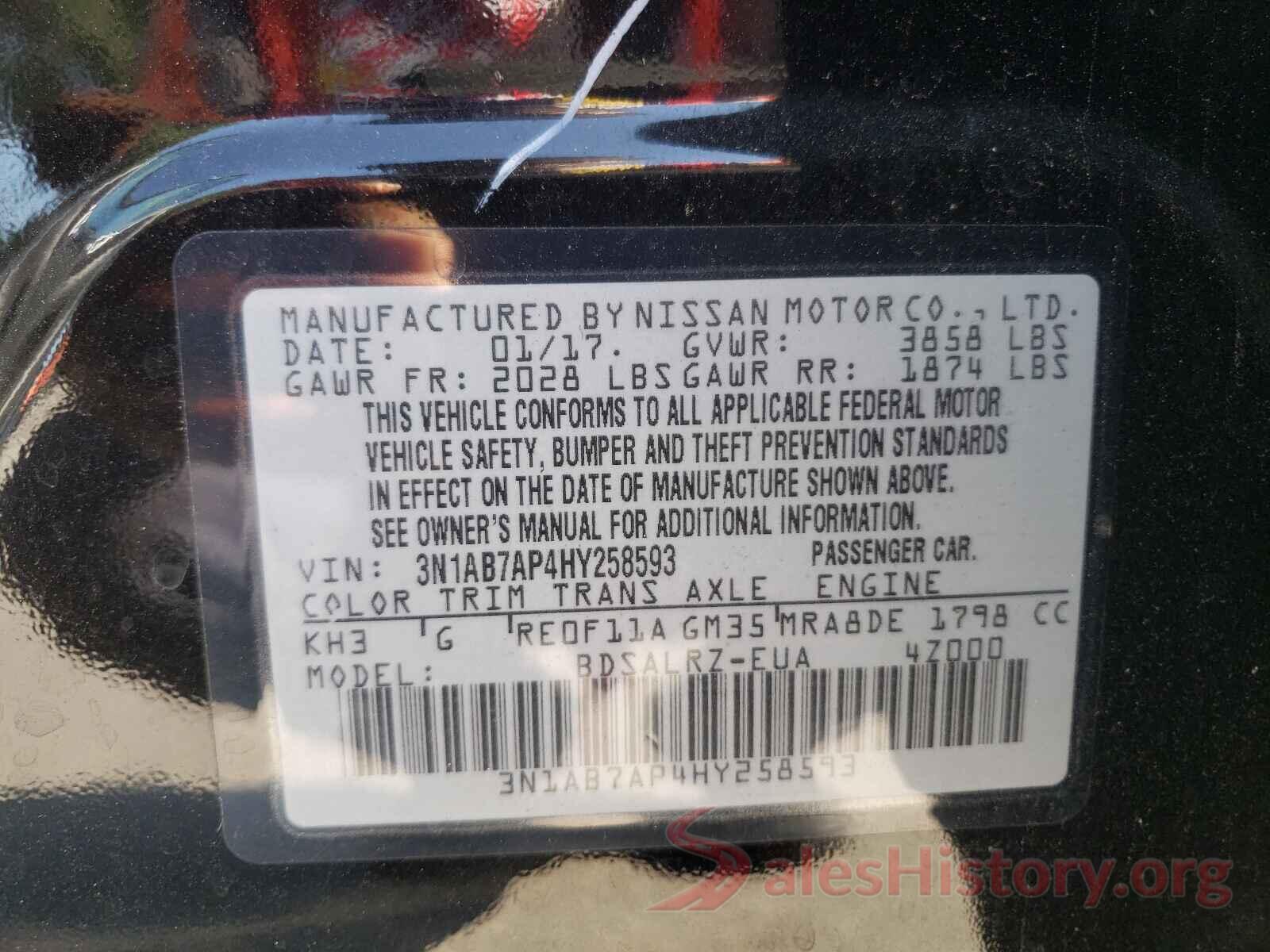 3N1AB7AP4HY258593 2017 NISSAN SENTRA