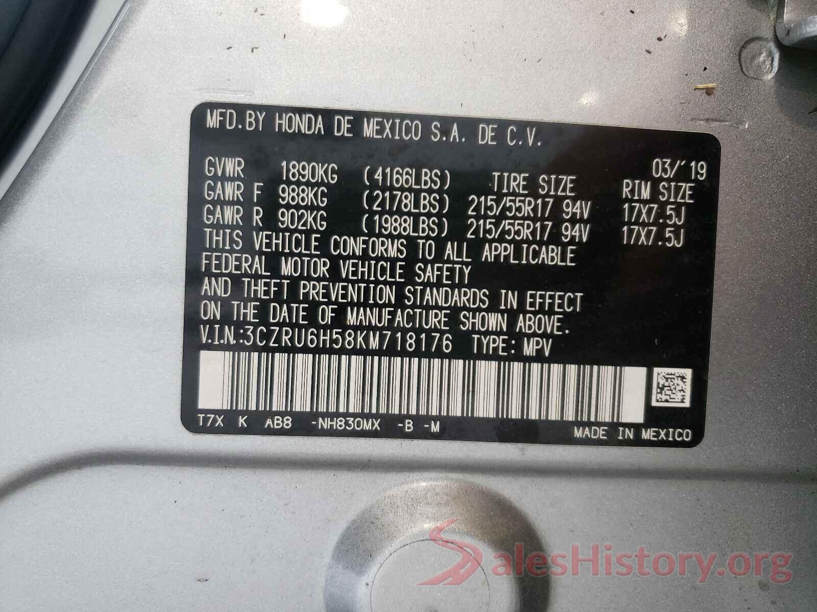 3CZRU6H58KM718176 2019 HONDA HR-V