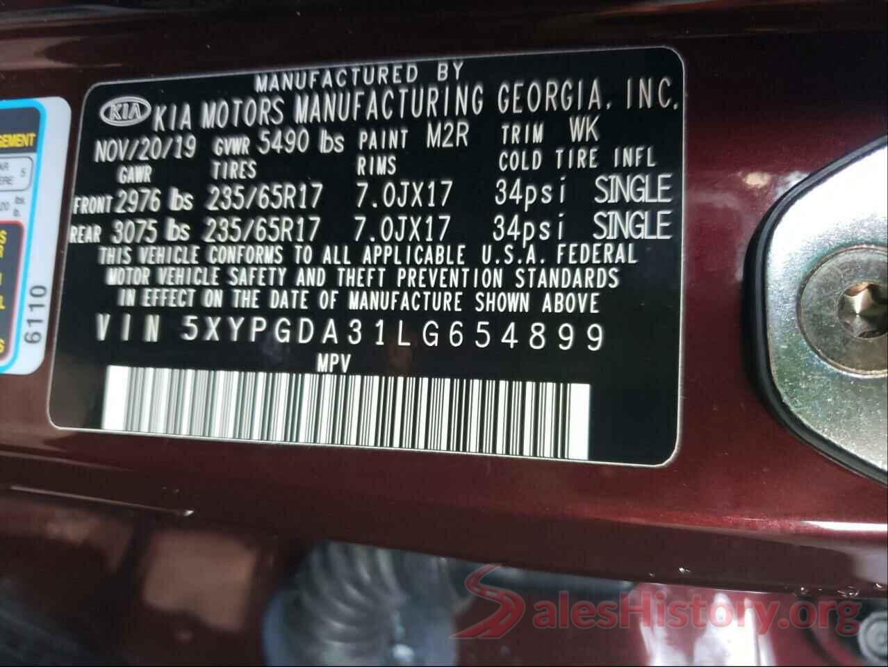 5XYPGDA31LG654899 2020 KIA SORENTO