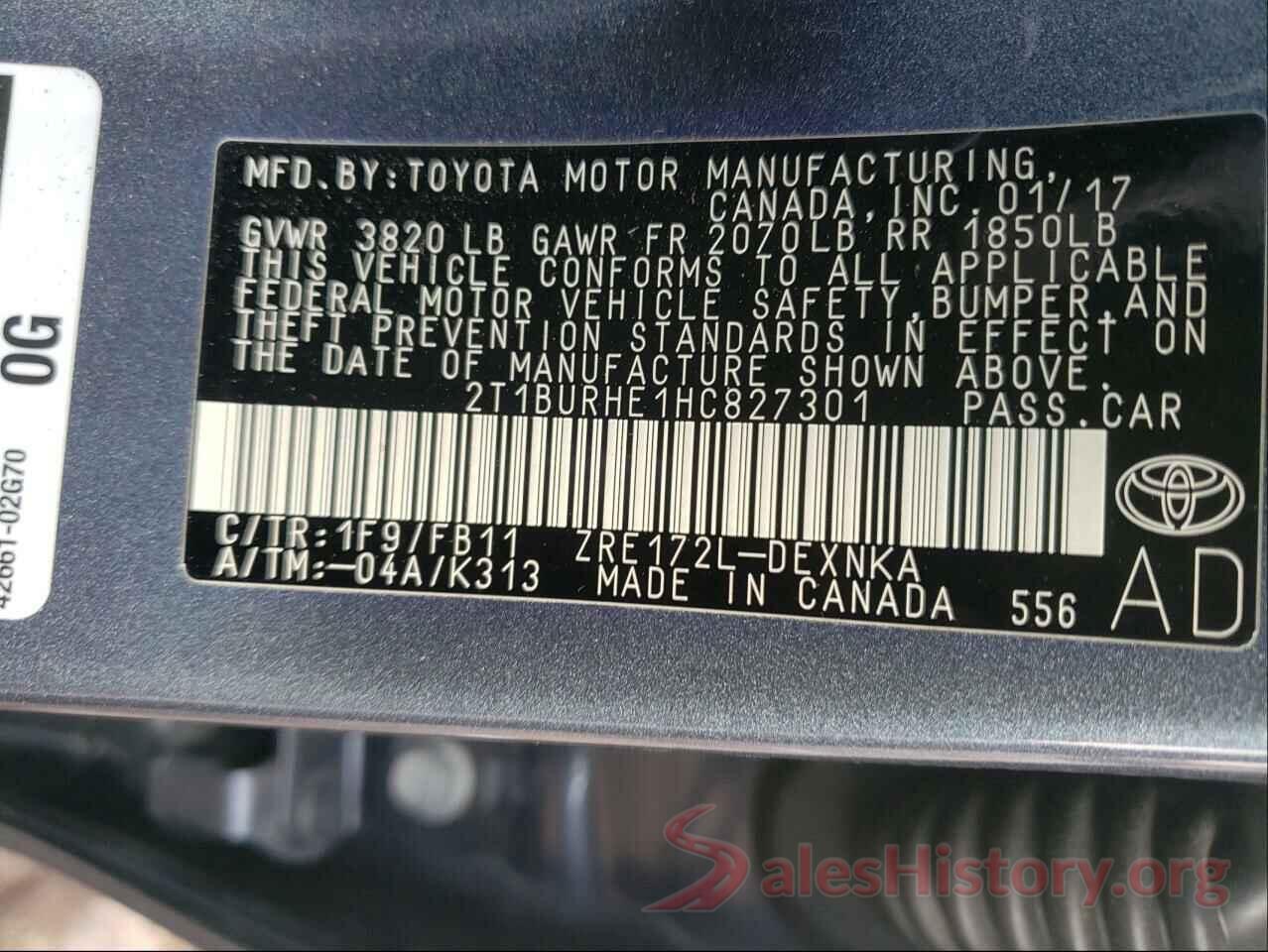 2T1BURHE1HC827301 2017 TOYOTA COROLLA