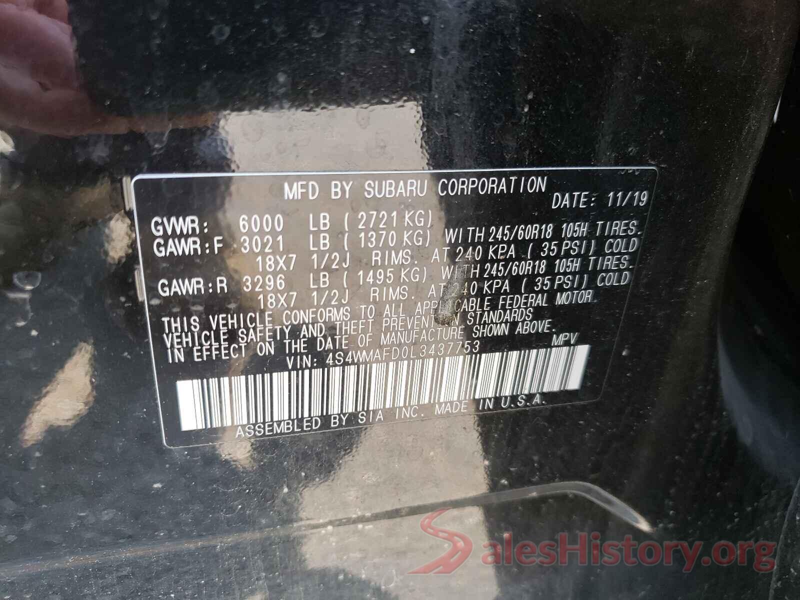 4S4WMAFD0L3437753 2020 SUBARU ASCENT