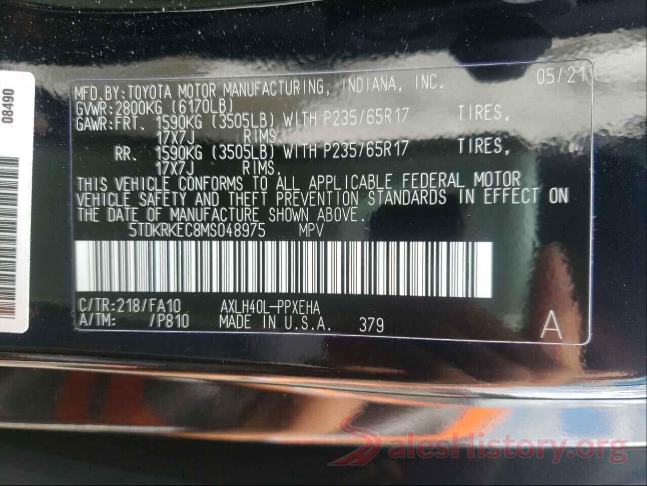 5TDKRKEC8MS048975 2021 TOYOTA SIENNA