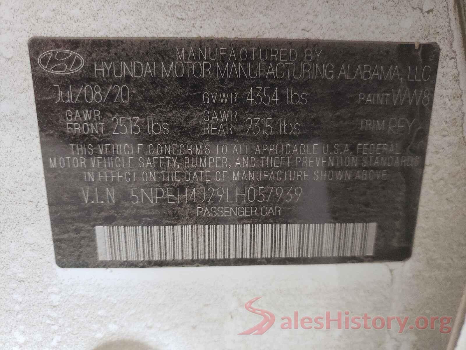 5NPEH4J29LH057939 2020 HYUNDAI SONATA