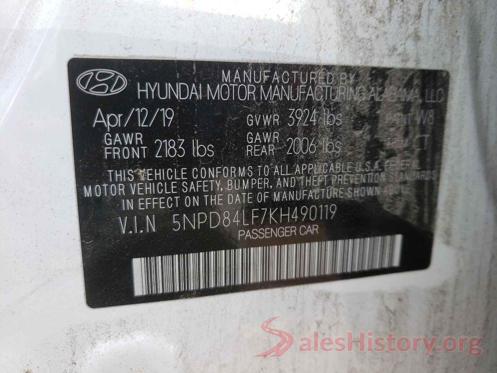 5NPD84LF7KH490119 2019 HYUNDAI ELANTRA