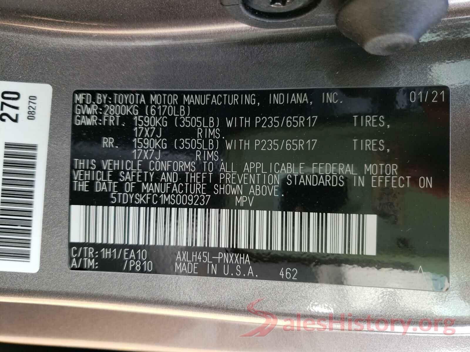 5TDYSKFC1MS009237 2021 TOYOTA SIENNA